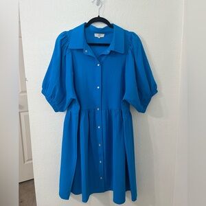 Entro Vibrant Blue Snap Button Midi Dress